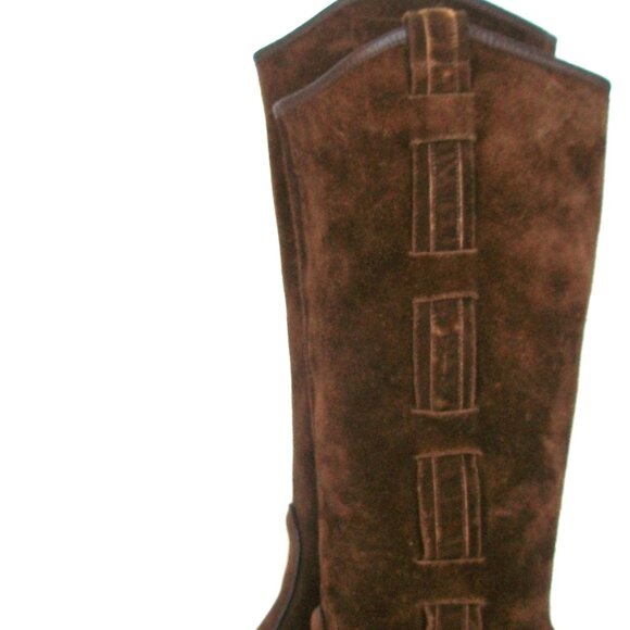 Vintage Via Spiga Tall Brown Suede Western Style Heeled Side-Zip Boots 10M - Picture 7 of 11